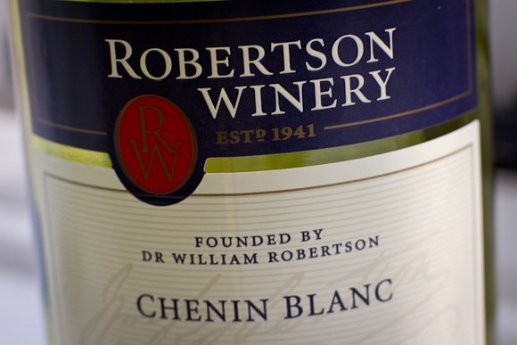 ... closeup of the label of a bottle of Robertson Winery Chenin Blanc